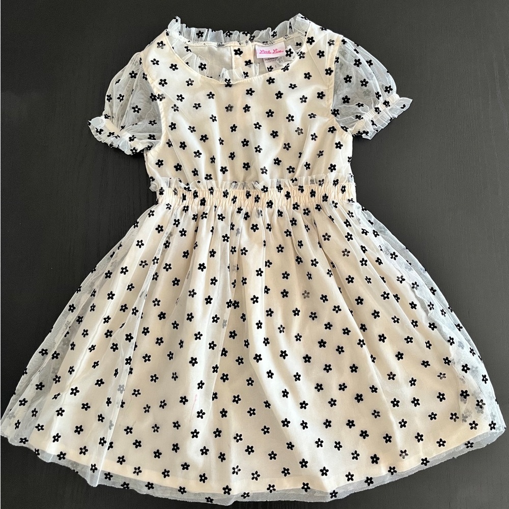 Little Lass Cream and Black Star Dress